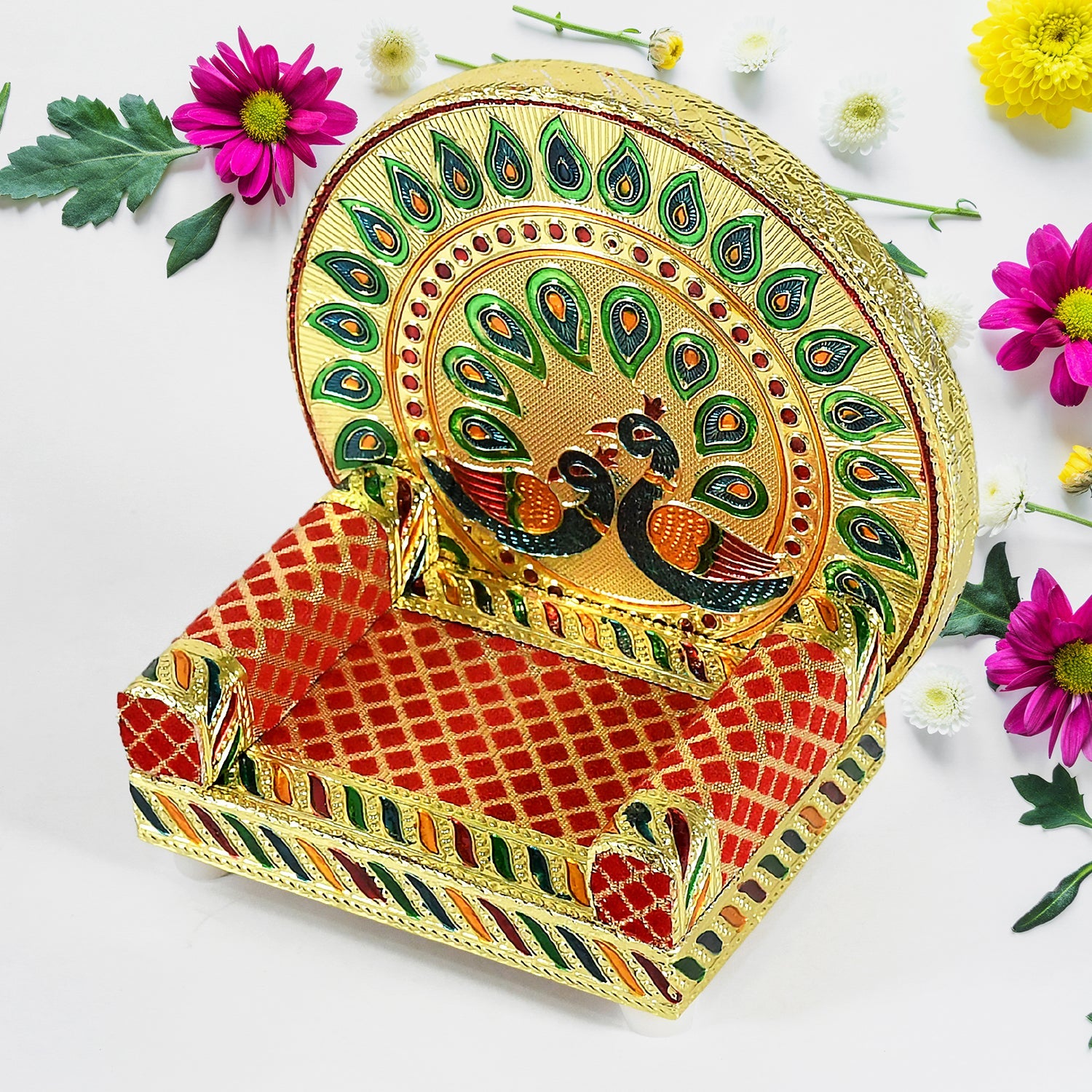 Meenakari Work Laddu Gopal Singhasan / Sihasan for Pooja Mandir Wooden Krishna Ladoo Bal Gopal Sofa Asan, Home Decorative Premium Look Decorative Singhasan Suitable For Home, Office, Restaurant (2 Pc Set) Meenakari Work Laddu Gopal Singhasan / Sihasan for Pooja Mandir Wooden Krishna Ladoo Bal Gopal Sofa Asan, Home Decorative Premium Look Decorative Singhasan Suitable For Home, Office, Restaurant (2 Pc Set)